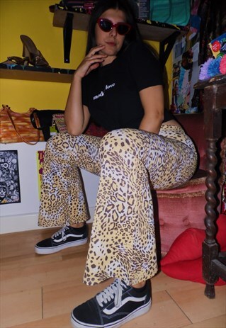 FLARED TROUSERS CHEETAH PRINT LEOPARD PRINT KICK FLARE RAVE
