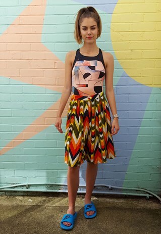 PLEATED KNEE LENGTH CULOTTE SHORTS WITH ZIG ZAG PRINT