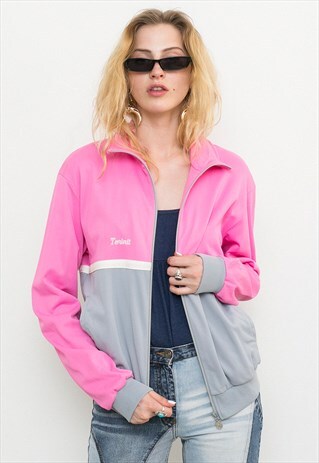VINTAGE PINK GRAY LIGHT WINDBREAKER TRACK JACKET