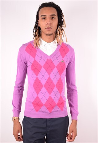 LACOSTE MENS VINTAGE JUMPER SWEATER SMALL PURPLE 90S