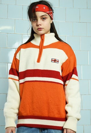 VINTAGE 90S LOGO KNIT MULTICOLOR JUMPER PULLOVER GREY