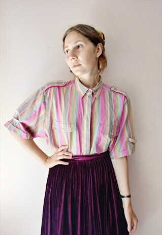90S INDIE FESTIVAL STRIPED RAINBOW COLORFUL PASTEL SHIRT