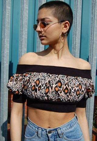 CHEETAH PRINT OFF THE SHOULDER CROP TOP