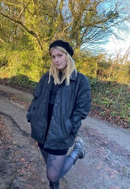 Vintage Black Genuine Leather 90s Y2k Bomber Coat