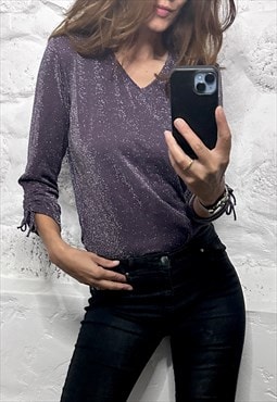 90s Glossy Purple Blouse / Top - L