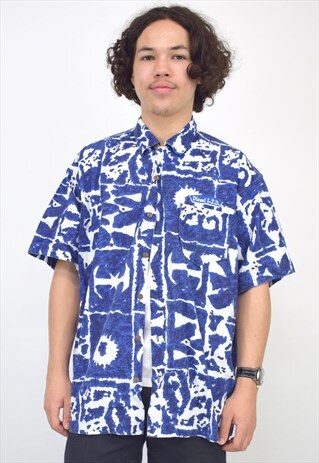 VINTAGE 90'S DIESEL BLUE & WHITE SHORT SLEEVE SHIRT