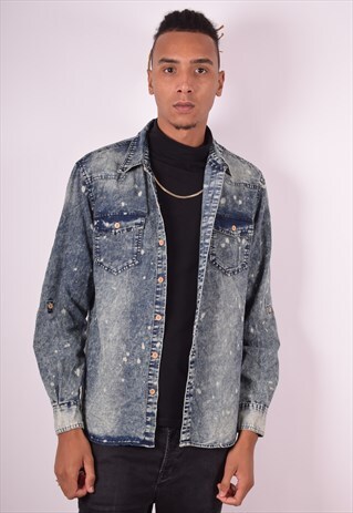 MENS VINTAGE DENIM SHIRT LARGE BLUE 90S