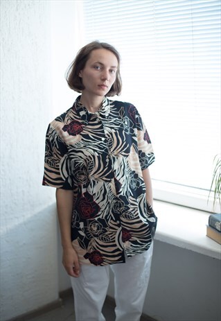 VINTAGE 80'S MULTI COLORED FLOWER PATTERNED SHIRT