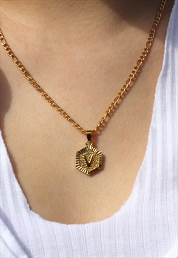 Geometric Initial Pendant Necklace Gold Plated