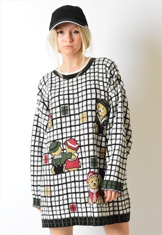 VINTAGE 80S BEAR CHECK KNIT JUMPER