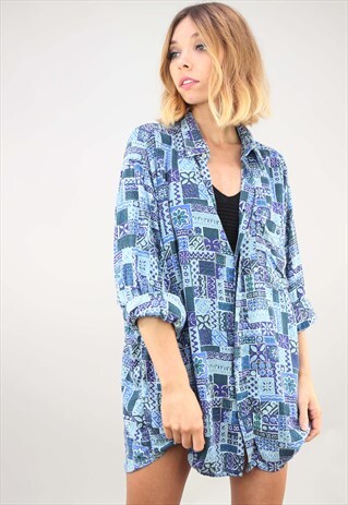 VINTAGE OVERSIZED LONG SLEEVE PATTERNED SHIRT
