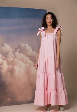 Pink Linen Maxi Dress, Boho Maxi Dress