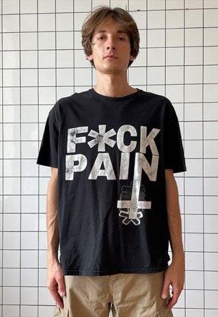 Vintage FUCK PAIN Graphic Tee T Shirt Top 90s Black