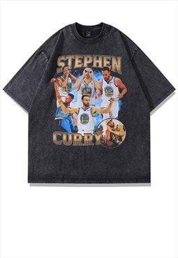 Stephen Curry t-shirt basketball tee retro sports top grey