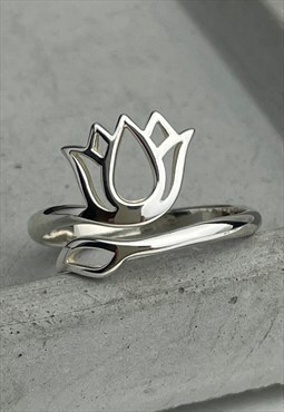 Silver Lotus Blossom Flower Ring - 925 Zen Yoga Jewellery