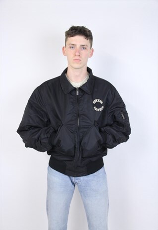 VINTAGE 90S PRINTED BLACK BOMBER JACKET