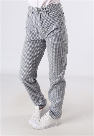 HIGH WAISTED COTTON JEANS TAPERED CHECKED UK 10 - 12 (H3T)