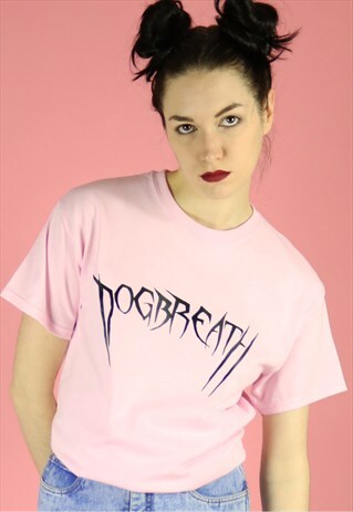 DOGBREATH METAL GRAPHIC LOGO T-SHIRT BLACK ON PINK SHIRT TOP