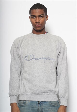 VINTAGE CHAMPION BIG SPELL OUT LOGO SWEATSHIRT GREY