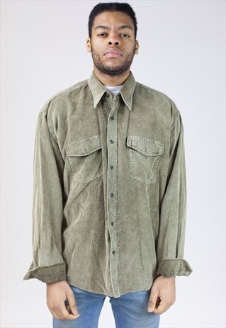 VINTAGE 90S KHAKI GREEN CORD SHIRT