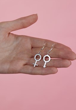 Venus & Mars Female & Male Symbol Silver Plated Hook Earring
