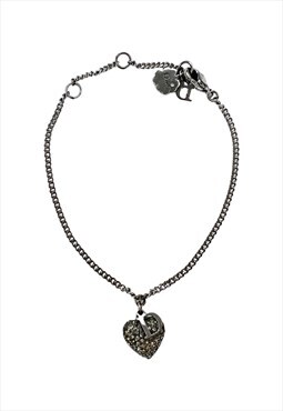 Dior Oblique Heart Bracelet Silver Charm Vintage 