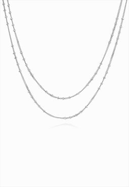 Double Satellite Silver Chain Necklace