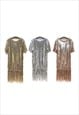 OVERSIZE SEQUIN DRESS DROP SHOULDER FRINGED GOWN TASSELS 