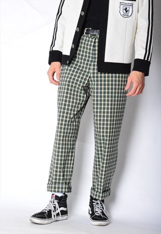 VINTAGE 90S UNISEX GREEN CHECK LIGHTWEIGHT PANTS