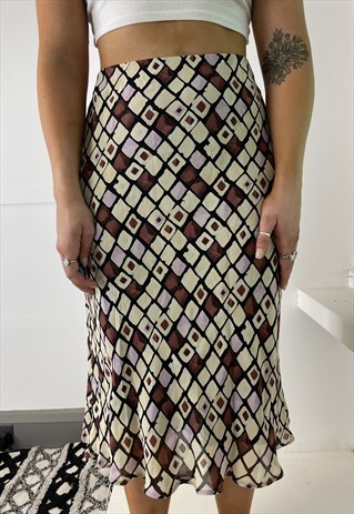 VINTAGE 90S Y2K GEOMETRIC PRINT PATTERNED MIDI SKIRT