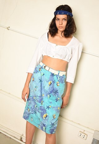 VINTAGE 90S MIDI HIGHWAISTED SKIRT WITH SEA LIFE PRINT