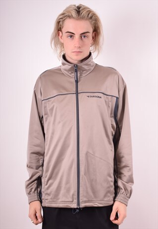 DIADORA MENS VINTAGE TRACKSUIT TOP KNIT LARGE GREY 90S