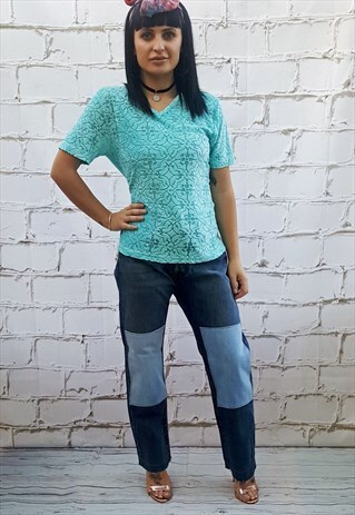 VINTAGE PALE BLUE VELVET TOP