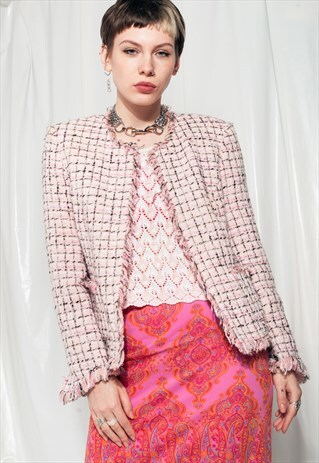 VINTAGE BLAZER 80S PREPPY CHECKED CLUELESS JACKET IN PINK