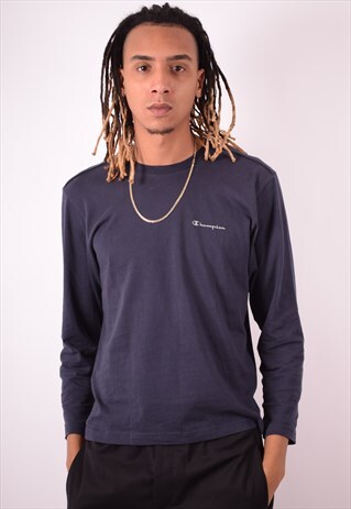 CHAMPION MENS VINTAGE TOP LONG SLEEVE MEDIUM NAVY BLUE 90S