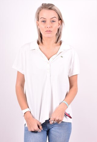 LACOSTE WOMENS VINTAGE POLO SHIRT XL WHITE 90'S