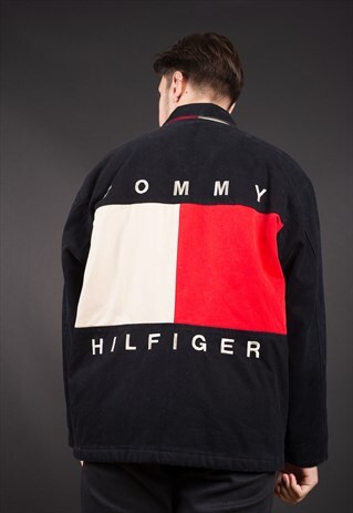 BLACK ZIP UP JACKET WITH ICONIC BIG LOGO TOMMY HILFIGER
