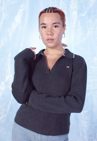 VINTAGE RALPH LAUREN ASPHALT GREY COLLARED JUMPER