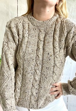 Vintage Cream Thin Long Cabelknit 80's Jumper