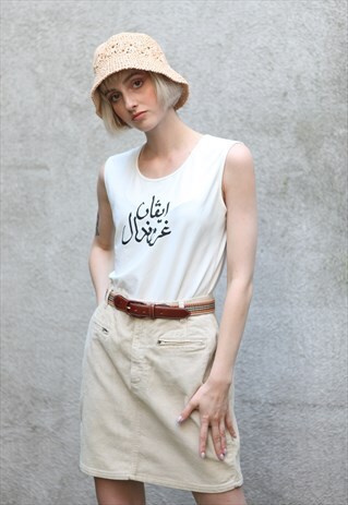 VINTAGE 90'S BENETTON CORDUROY PENCIL MINI SKIRT IN BEIGE