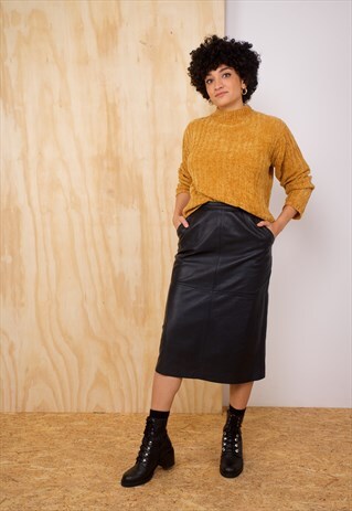 VINTAGE MIDI BLACK LEATHER SKIRT