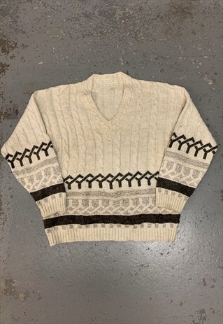 VINTAGE ABSTRACT KNITTED JUMPER FUNKY PATTERNED GRANDAD KNIT