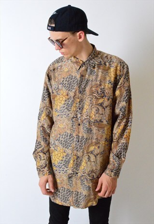 VINTAGE 90S LEOPARD PRINT LONG SLEEVE SILK SHIRT