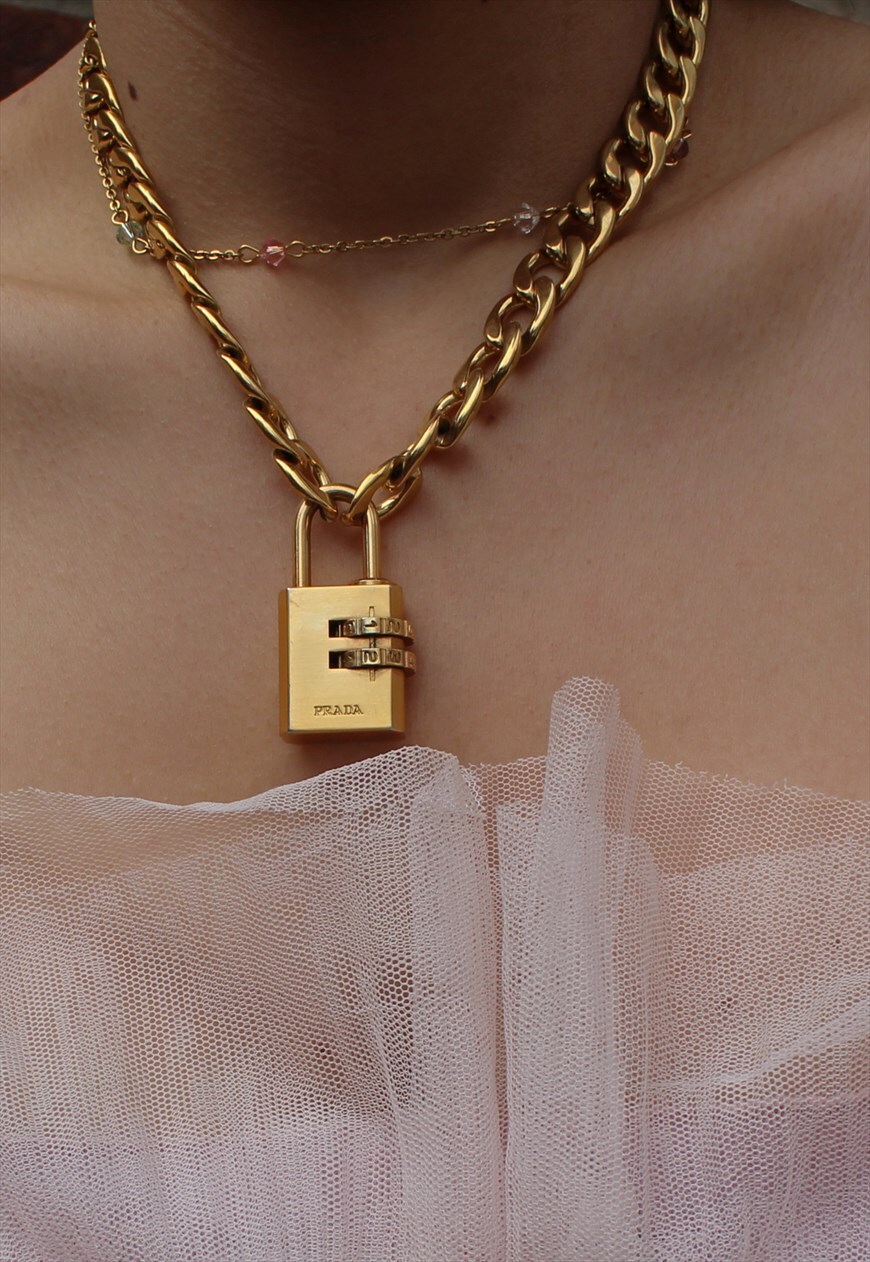 reworked prada lock necklace