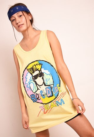 VINTAGE 80S RETRO SPORTS GRAPHIC PRINT TANK TOP TEE T-SHIRT