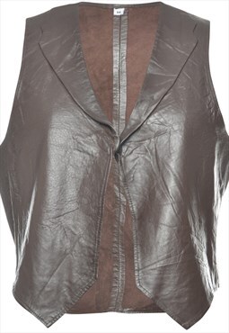 Vintage Brown Leather Waistcoat - M
