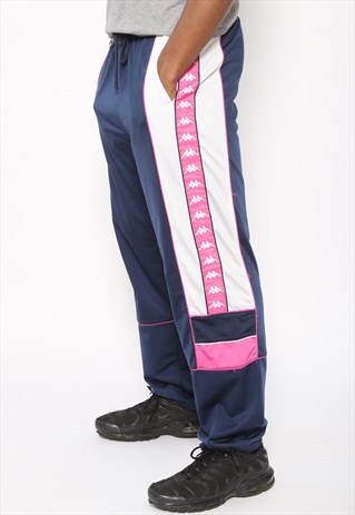 VINTAGE KAPPA TAPE LOGO TRACK BOTTOMS BLUE