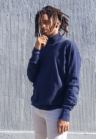 90S MINIMALIST LUXURY BLUE TURTLE NECK SWEATER XL