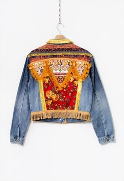 Embellished jacket boho upcycled denim festival