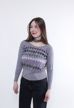 Vintage Luisa Spagnoli sweater, casual grey crop sweater, Si
